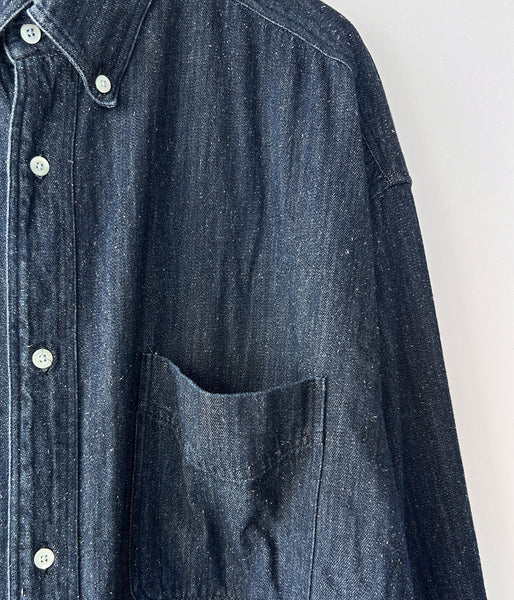 INTERIM/7oz SILK DENIM 90'S FIT  BUTTON DOWN SHIRT (NAVY)