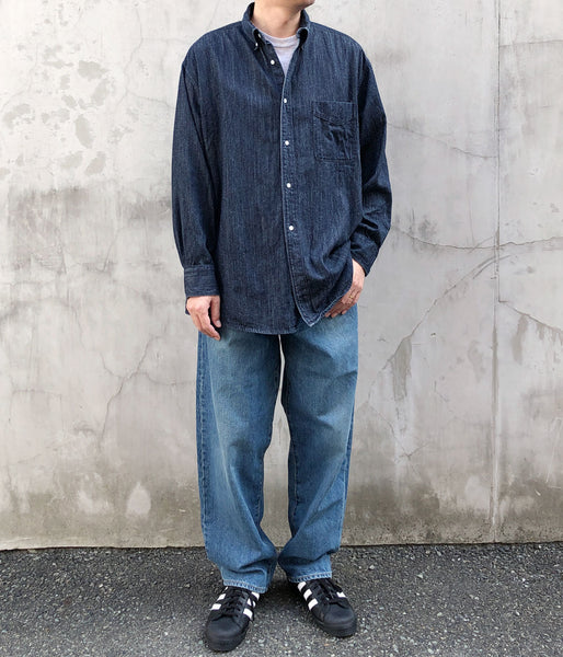 INTERIM/7oz SILK DENIM 90'S FIT  BUTTON DOWN SHIRT (NAVY)