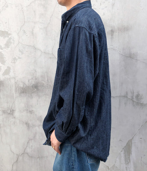 INTERIM/7oz SILK DENIM 90'S FIT  BUTTON DOWN SHIRT (NAVY)