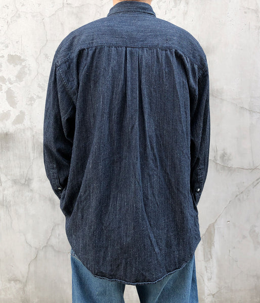 INTERIM/7oz SILK DENIM 90'S FIT  BUTTON DOWN SHIRT (NAVY)
