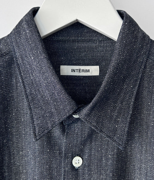 INTERIM/7oz SILK DENIM L/S REGULAR COLLAR SHIRT (NAVY)
