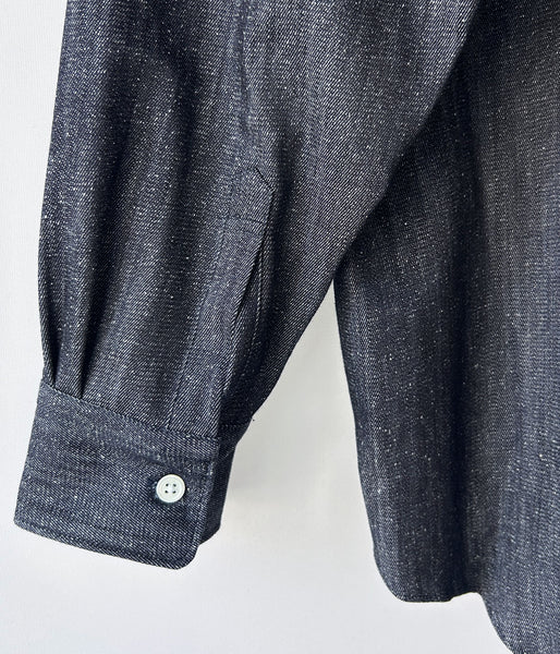 INTERIM/7oz SILK DENIM L/S REGULAR COLLAR SHIRT (NAVY)