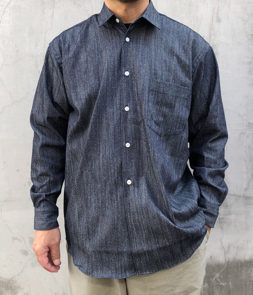 INTERIM/7oz SILK DENIM L/S REGULAR COLLAR SHIRT (NAVY)