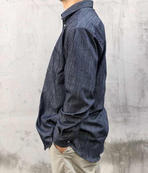 INTERIM/7oz SILK DENIM L/S REGULAR COLLAR SHIRT (NAVY)