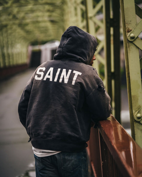 SAINT MICHAEL/BB_DBL FACE HOODIE/SAINT/BLACK