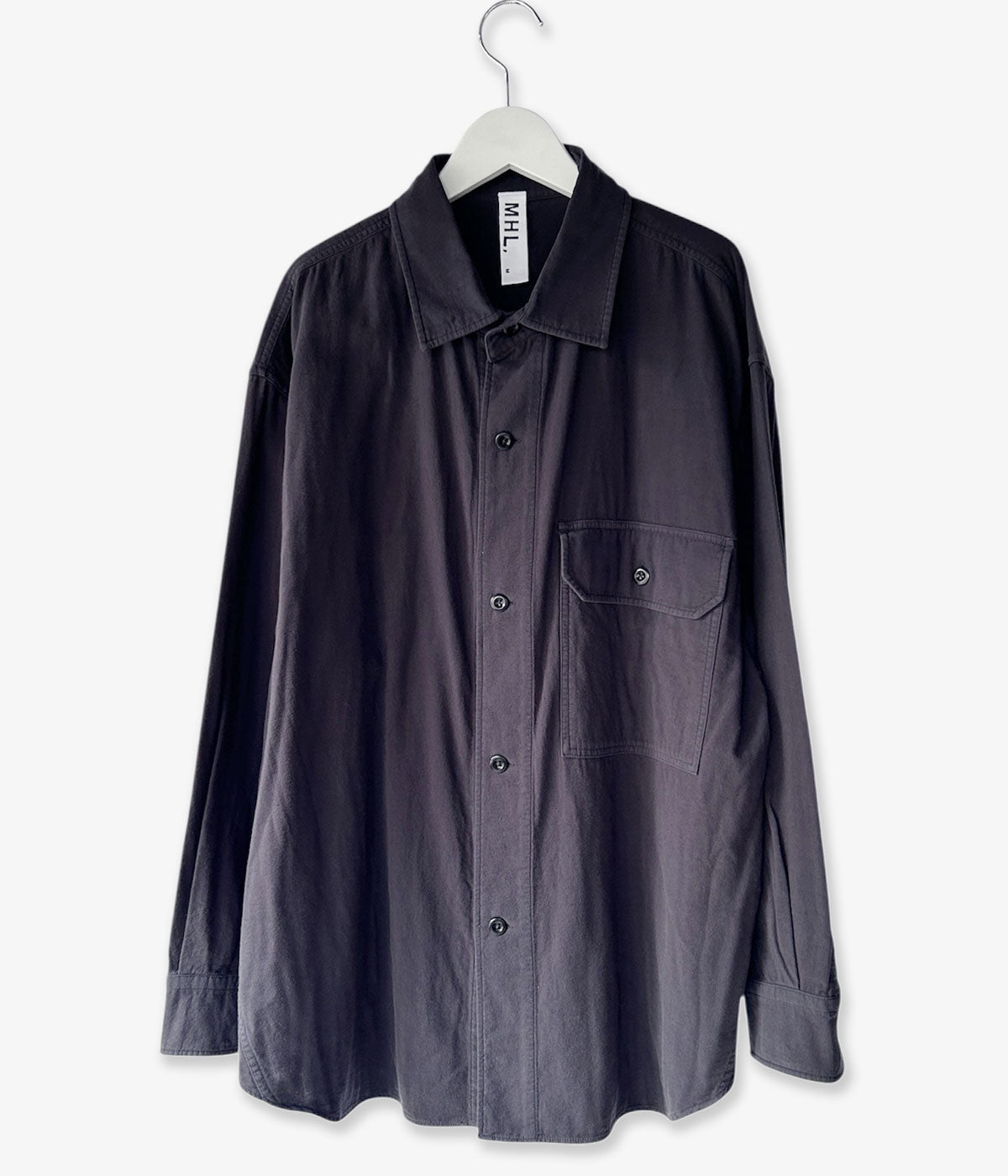 MHL./GARMENT DYE PLATED ORGANIC COTTON SHIRT (BLACK)