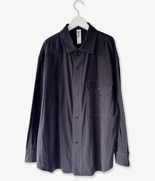 MHL./GARMENT DYE PLATED ORGANIC COTTON SHIRT (BLACK)