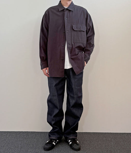 MHL./GARMENT DYE PLATED ORGANIC COTTON SHIRT (BLACK)