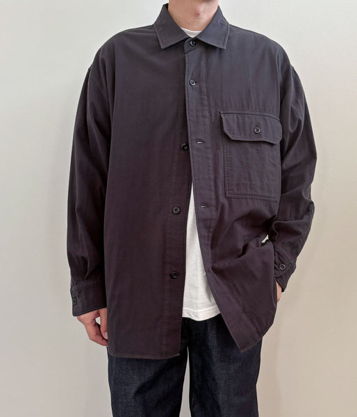 MHL./GARMENT DYE PLATED ORGANIC COTTON SHIRT (BLACK)