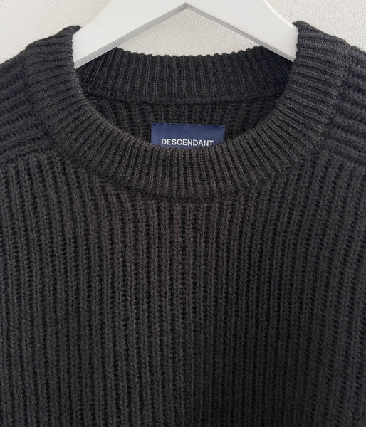 DESCENDANT/CLAM CREW NECK KNIT (BLACK)
