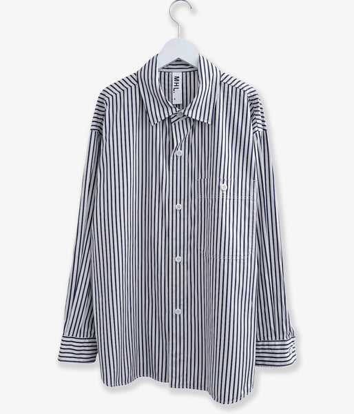MHL./VINTAGE COMPACT COTTON STRIPE SHIRT (BLUE)