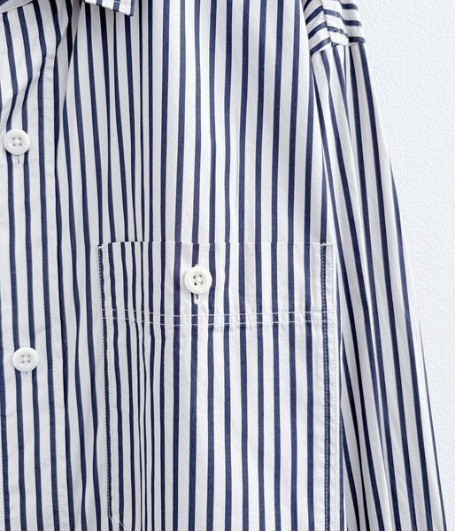 MHL./VINTAGE COMPACT COTTON STRIPE SHIRT (BLUE)