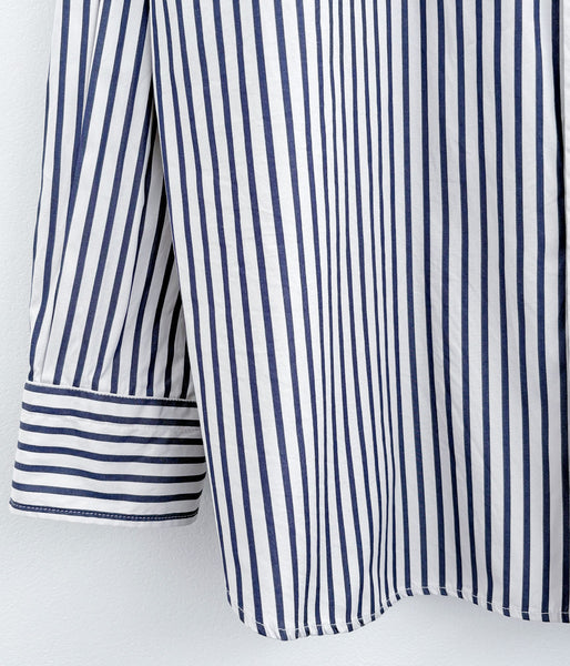 MHL./VINTAGE COMPACT COTTON STRIPE SHIRT (BLUE)
