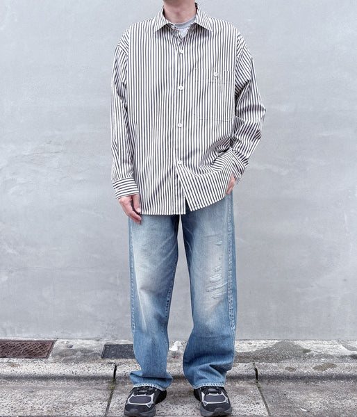 MHL./VINTAGE COMPACT COTTON STRIPE SHIRT (BLUE)