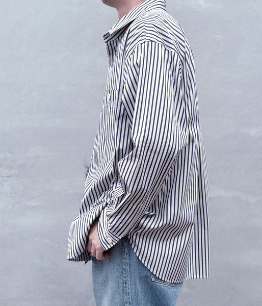 MHL./VINTAGE COMPACT COTTON STRIPE SHIRT (BLUE)