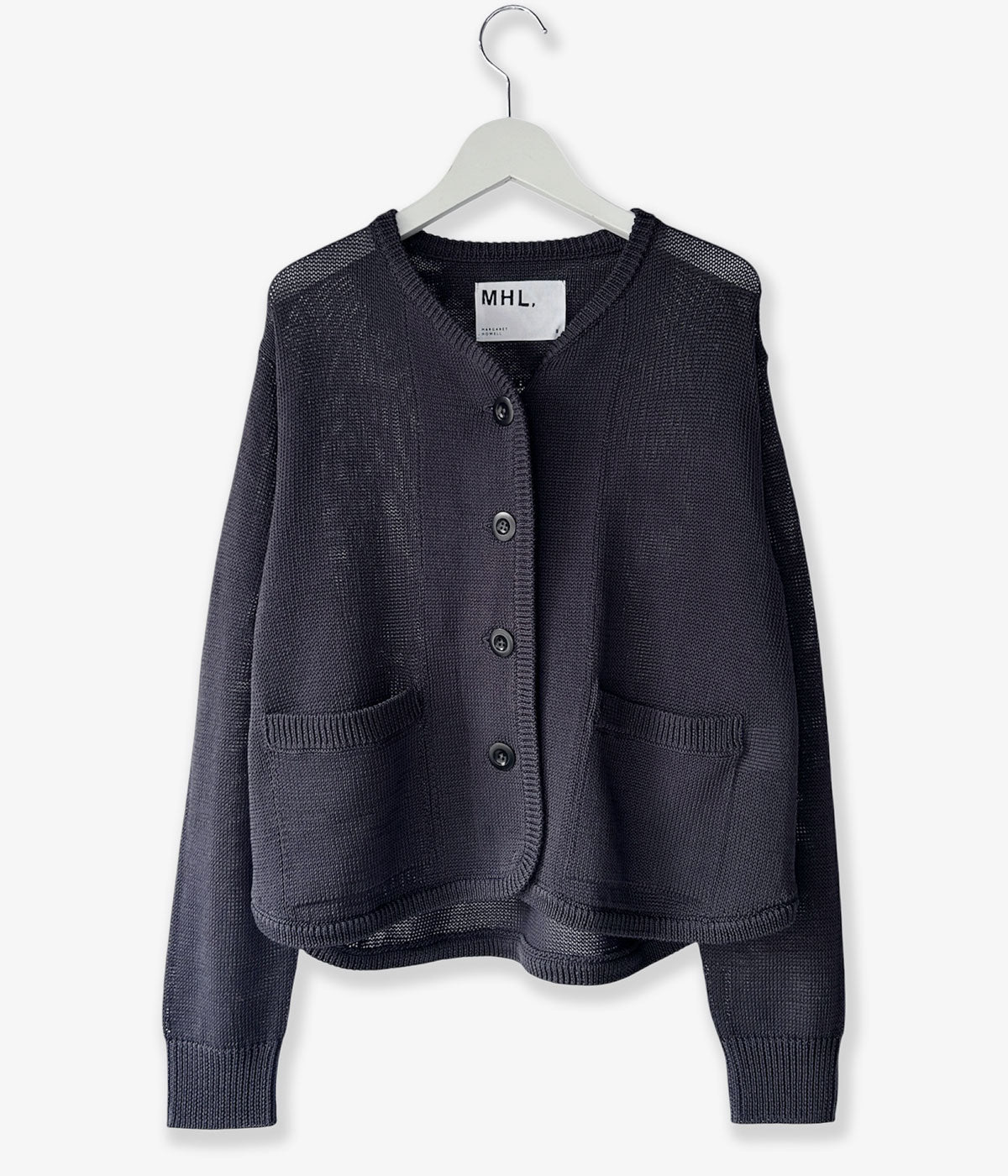 MHL. コットンニットカーディガン MHL./COATED COTTON KNITWEAR WOMENS (CHARCOAL)
