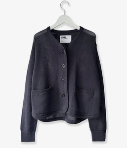 極美品✨ MHL カーディガン コットン ウール ニット 黒 MHL./COATED COTTON KNITWEAR WOMENS (CHARCOAL)