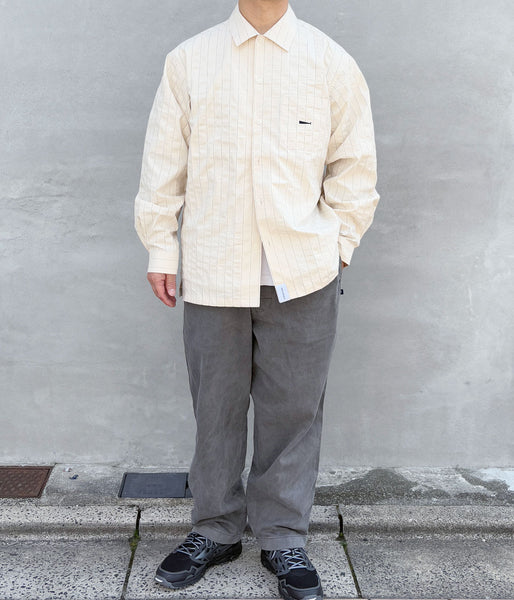 DESCENDANT/MILPITAS STRIPE LS SHIRT (BEIGE)