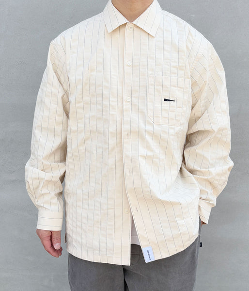 DESCENDANT/MILPITAS STRIPE LS SHIRT (BEIGE)