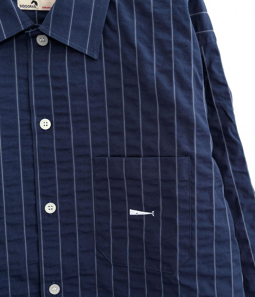 DESCENDANT/MILPITAS STRIPE LS SHIRT (NAVY)