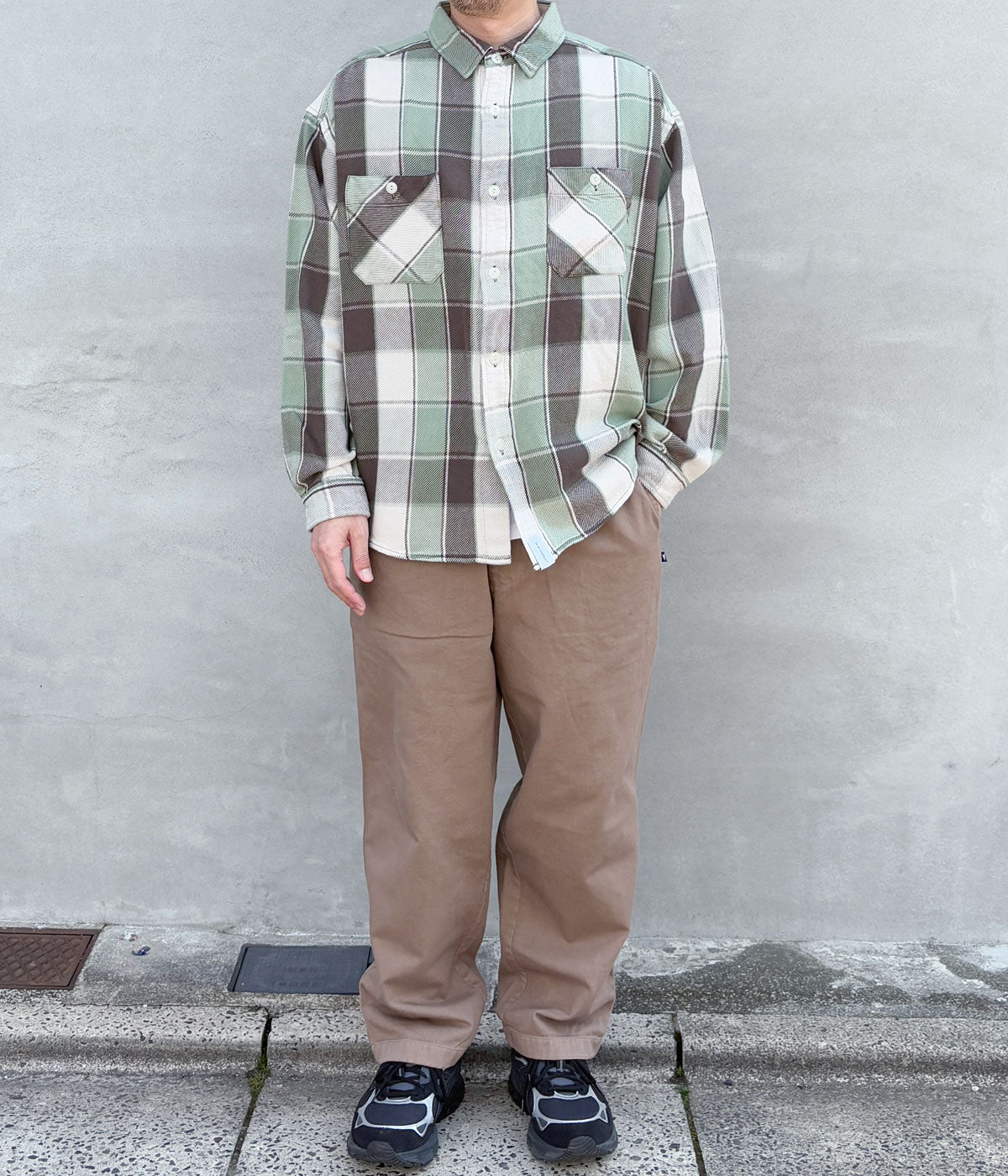 DESCENDANT/VANNING PLAID LS SHIRT (GREEN)