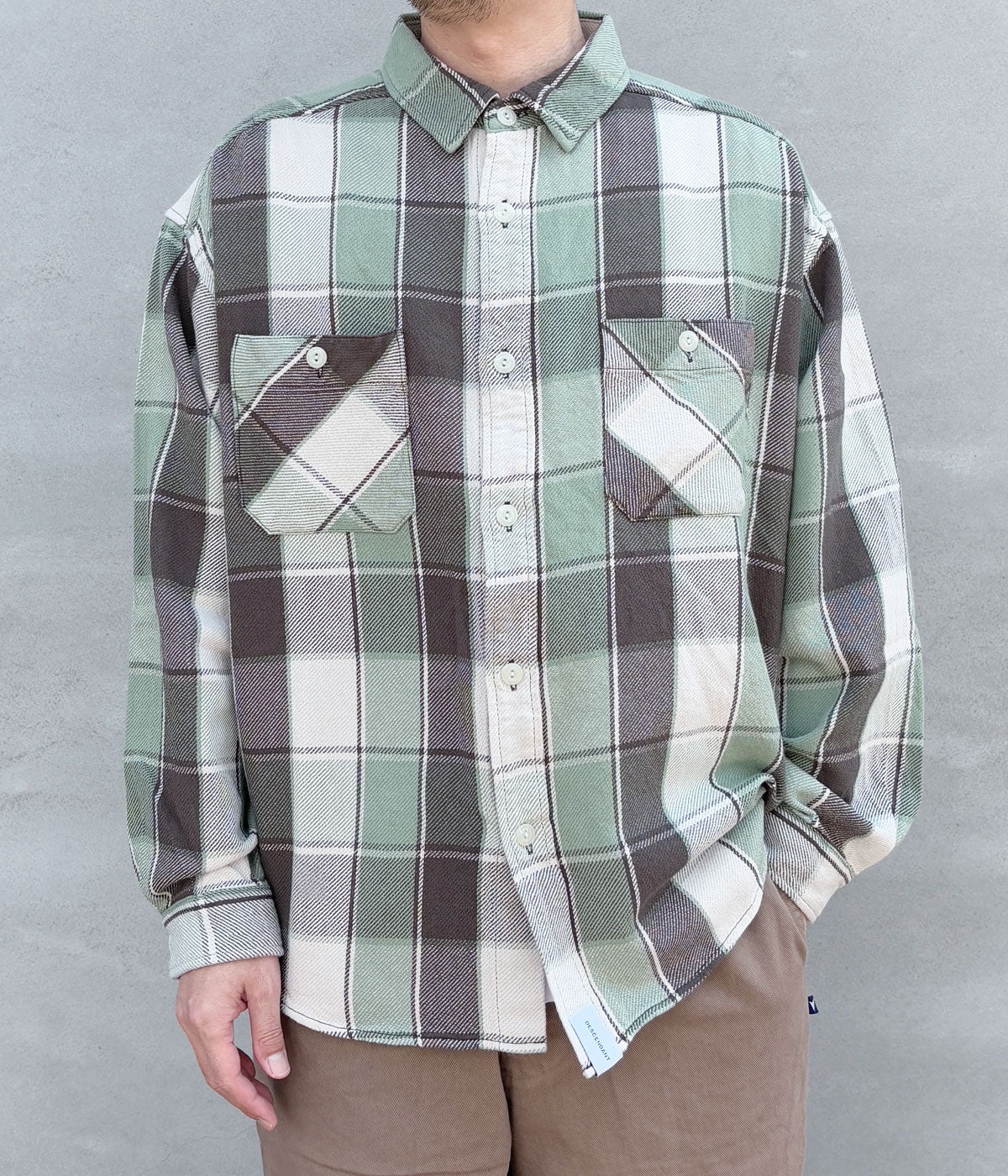 DESCENDANT/VANNING PLAID LS SHIRT (GREEN)