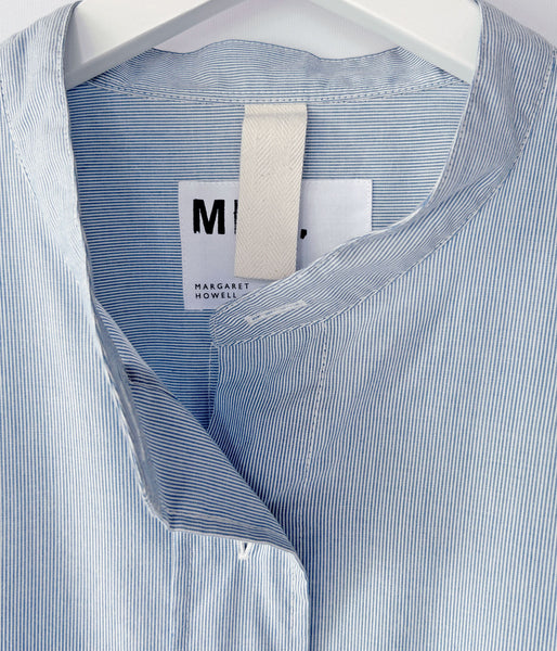 MHL./WORN COTTON HAIRLINE STRIPE SHIRT WOMENS (LIGHT BLUE)