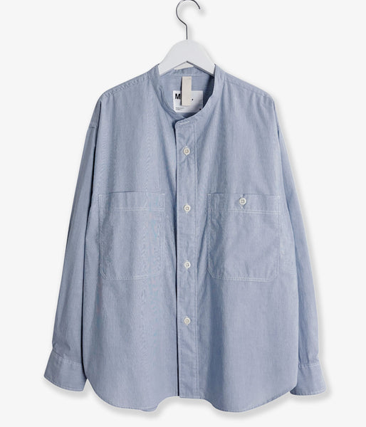 MHL./WORN COTTON HAIRLINE STRIPE SHIRT (LIGHT BLUE)