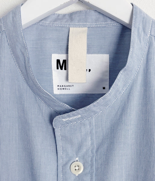 MHL./WORN COTTON HAIRLINE STRIPE SHIRT (LIGHT BLUE)