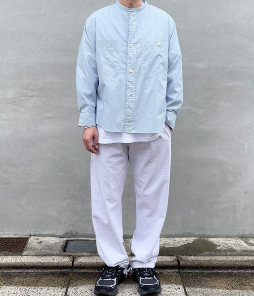 MHL./WORN COTTON HAIRLINE STRIPE SHIRT (LIGHT BLUE)