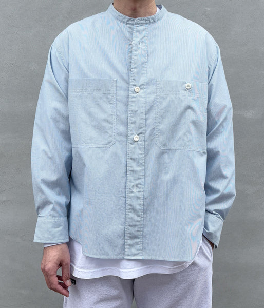 MHL./WORN COTTON HAIRLINE STRIPE SHIRT (LIGHT BLUE)