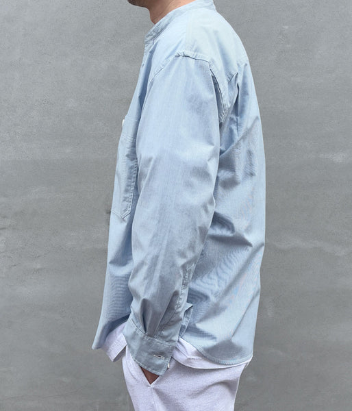 MHL./WORN COTTON HAIRLINE STRIPE SHIRT (LIGHT BLUE)