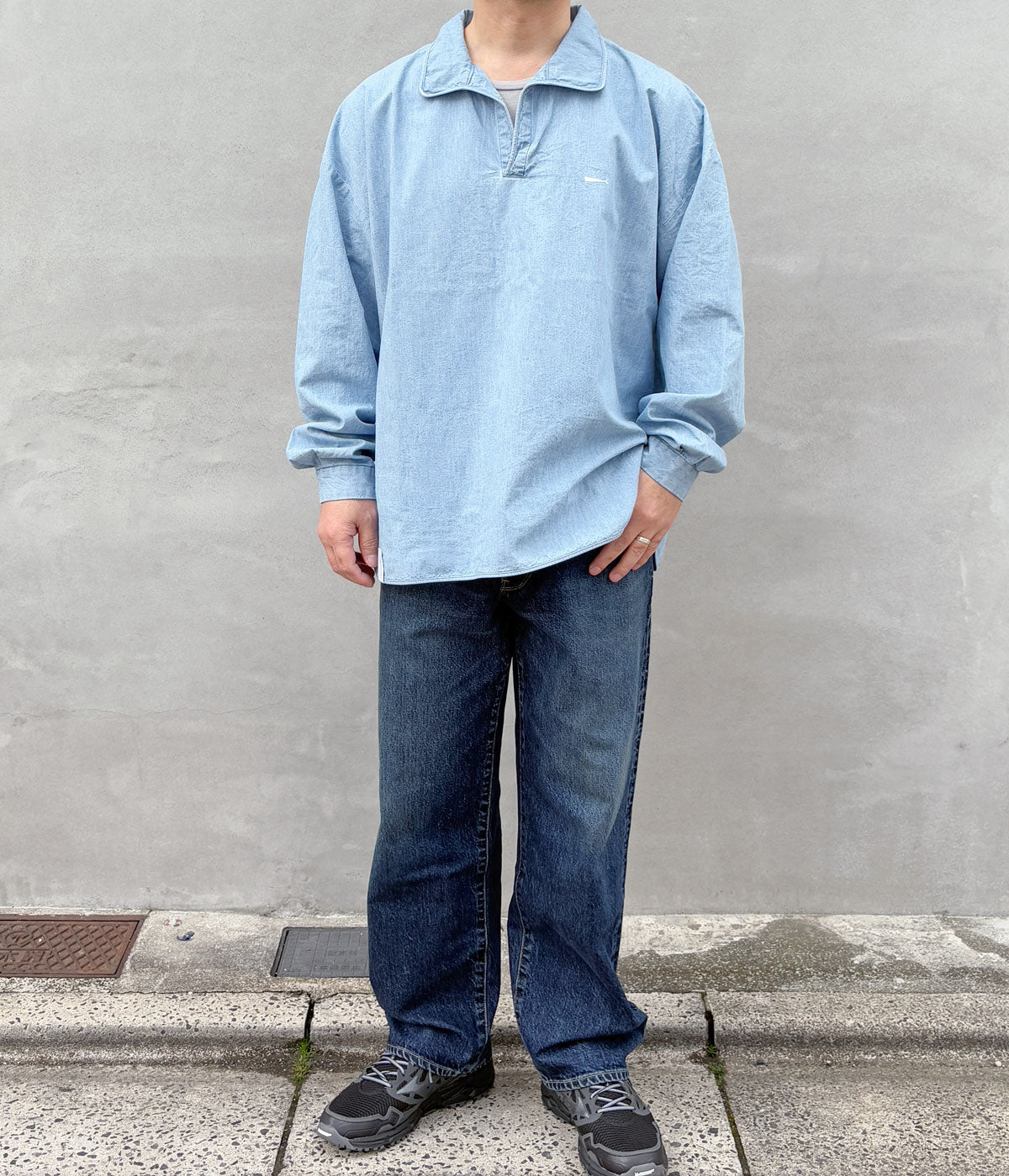 DESCENDANT/SALOON PULLOVER CHAMBRAY LS SHIRT (INDIGO)