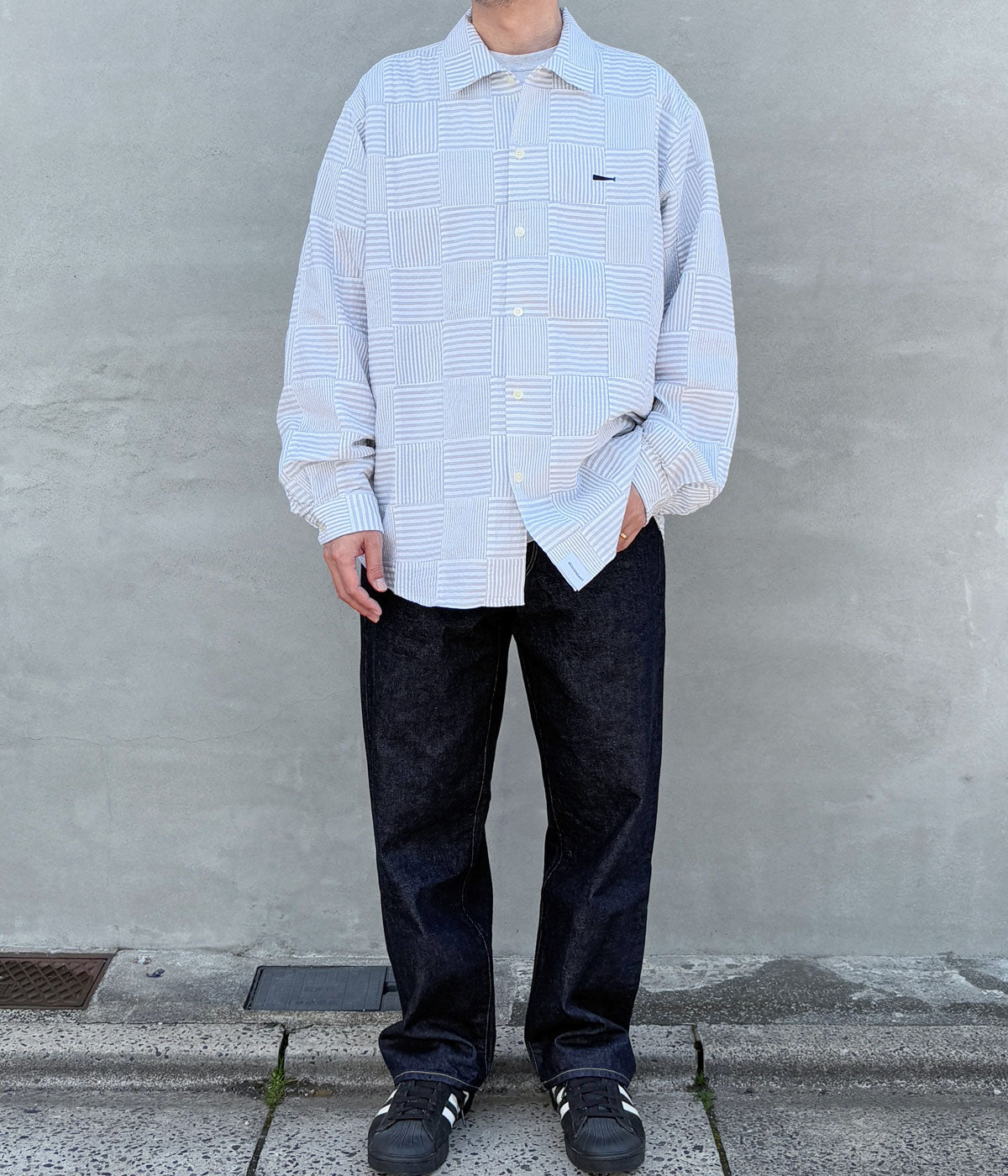 DESCENDANT/MILPITAS PATCHWORK LS SHIRT (GRAY)