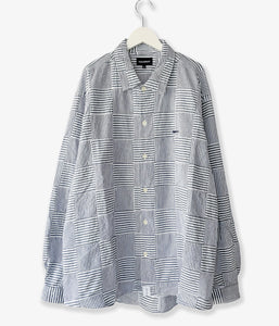 DESCENDANT/MILPITAS PATCHWORK LS SHIRT (NAVY)