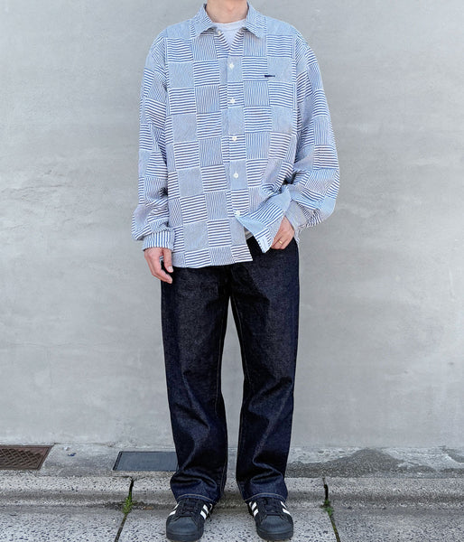 DESCENDANT/MILPITAS PATCHWORK LS SHIRT (NAVY)