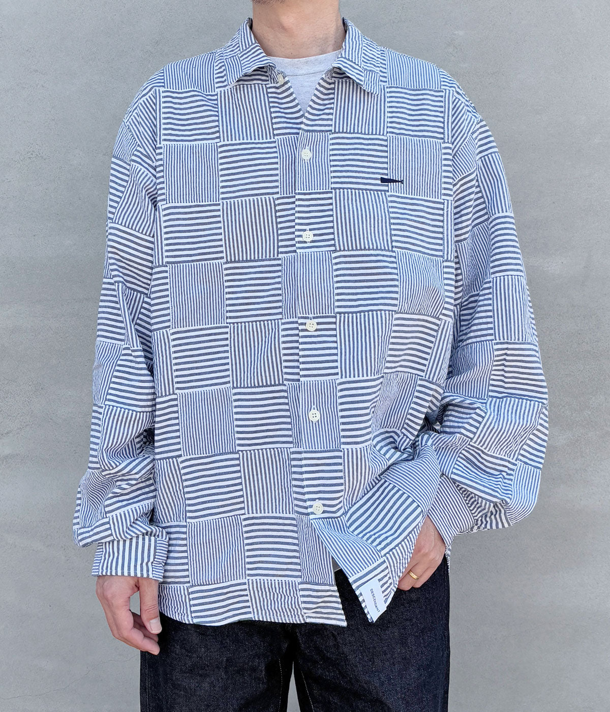 DESCENDANT/MILPITAS PATCHWORK LS SHIRT (NAVY)