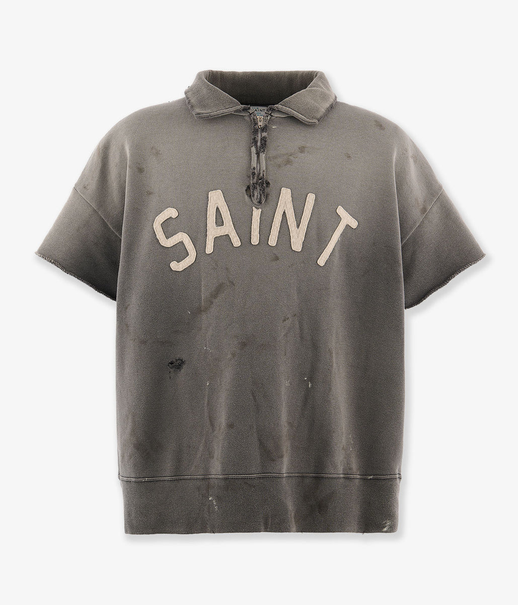 SAINT MICHAEL/SS HALF ZIP SWEAT/SAINT/CHARCOAL