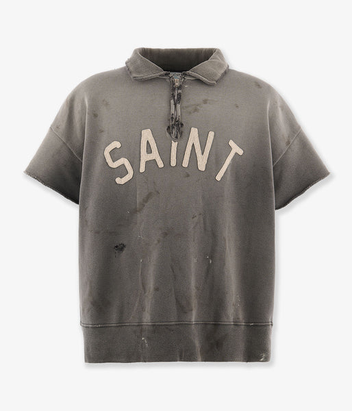 SAINT MICHAEL/SS HALF ZIP SWEAT/SAINT/CHARCOAL