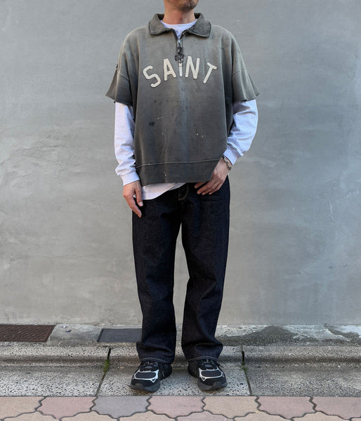 SAINT MICHAEL/SS HALF ZIP SWEAT/SAINT/CHARCOAL