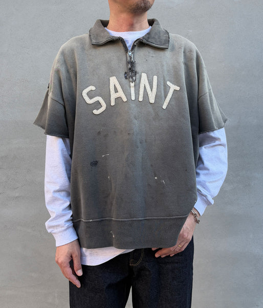 SAINT MICHAEL/SS HALF ZIP SWEAT/SAINT/CHARCOAL