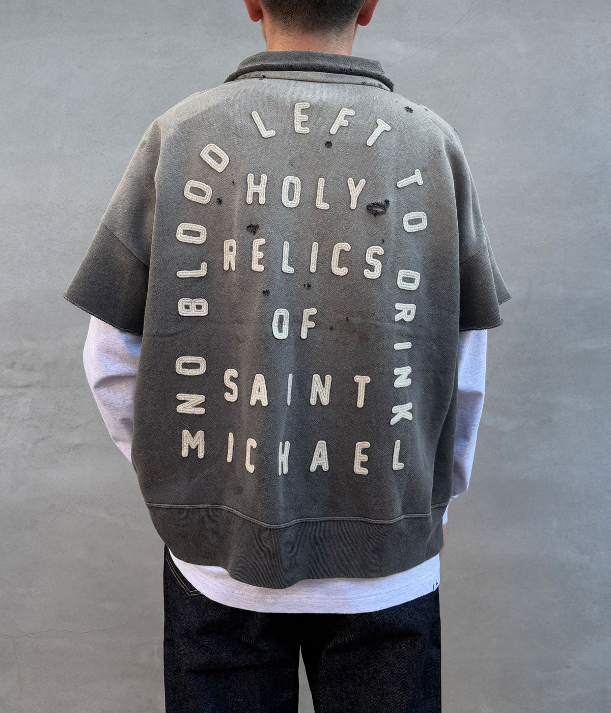 SAINT MICHAEL/SS HALF ZIP SWEAT/SAINT/CHARCOAL