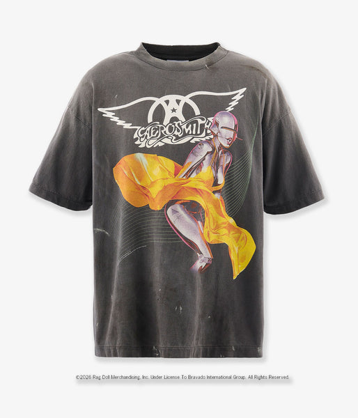 SAINT MICHAEL/AS_SS T-SHIRT/AEROSMITH/BLACK