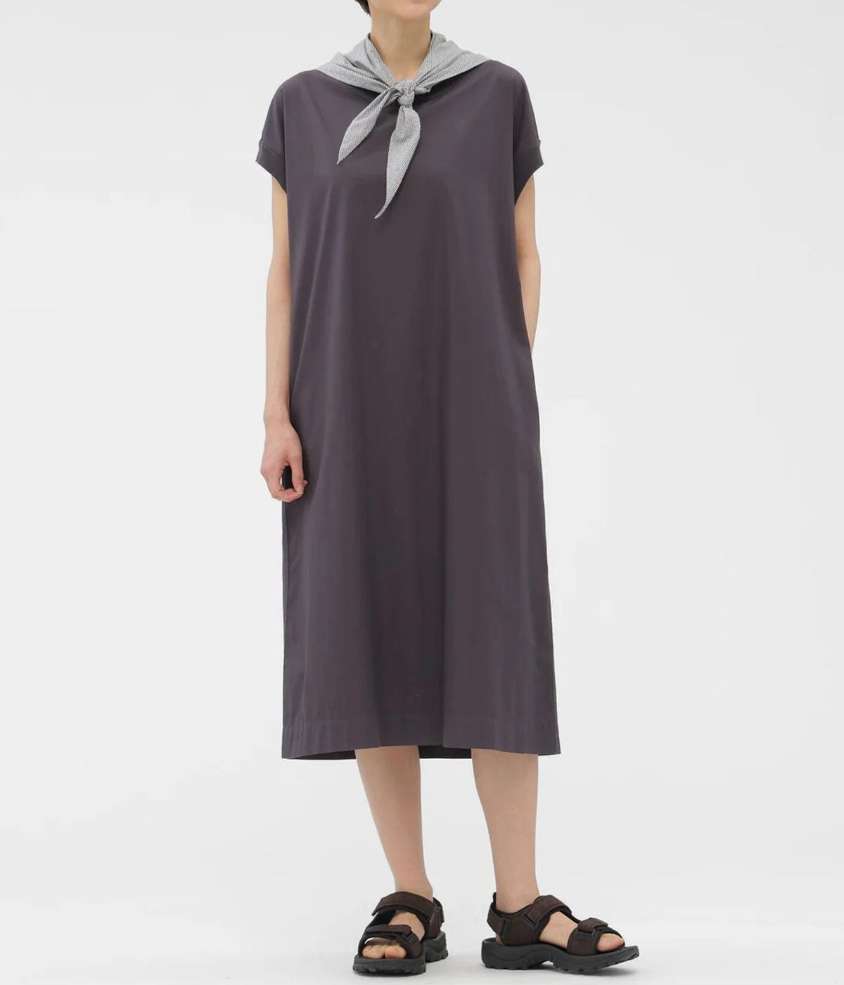 MHL./GARMENT DYED COTTON POPLIN DRESS (DARK CHARCOAL)