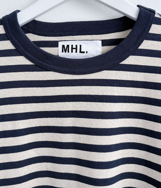 MHL./COTTON LINEN STRIPE JERSEY TOP SS WOMENS (MID BLUE)