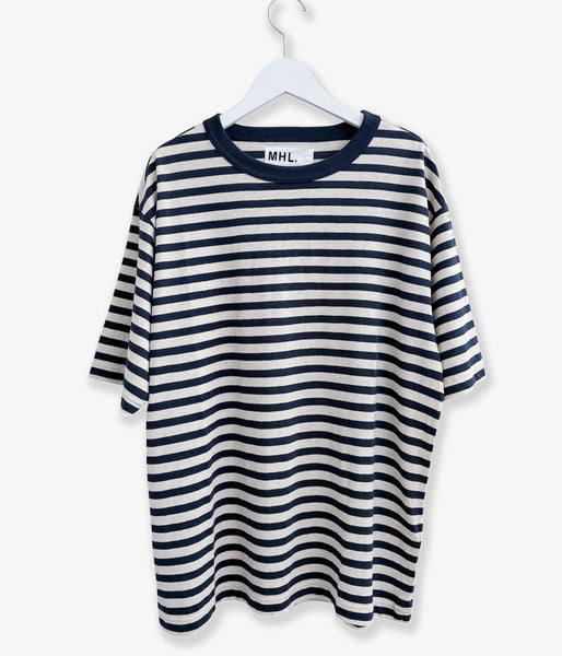 MHL./COTTON LINEN STRIPE JERSEY TOP SS (MID BLUE)