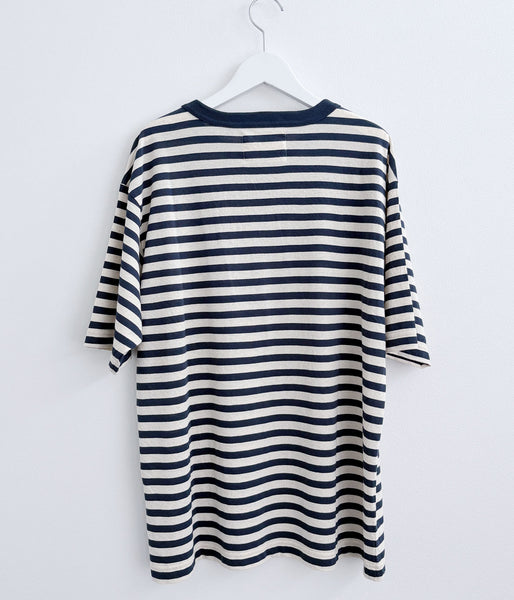 MHL./COTTON LINEN STRIPE JERSEY TOP SS (MID BLUE)