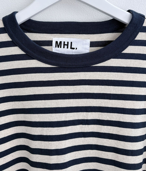 MHL./COTTON LINEN STRIPE JERSEY TOP SS (MID BLUE)