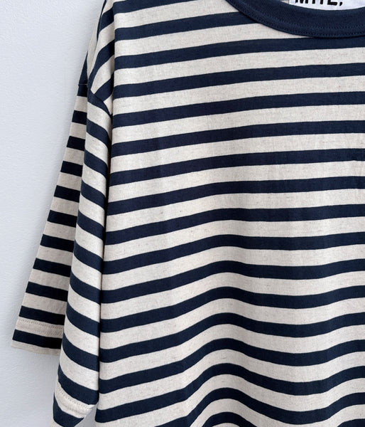 MHL./COTTON LINEN STRIPE JERSEY TOP SS (MID BLUE)