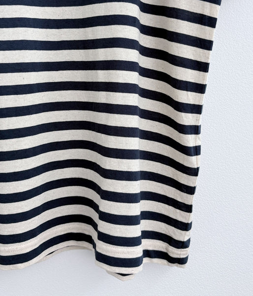 MHL./COTTON LINEN STRIPE JERSEY TOP SS (MID BLUE)